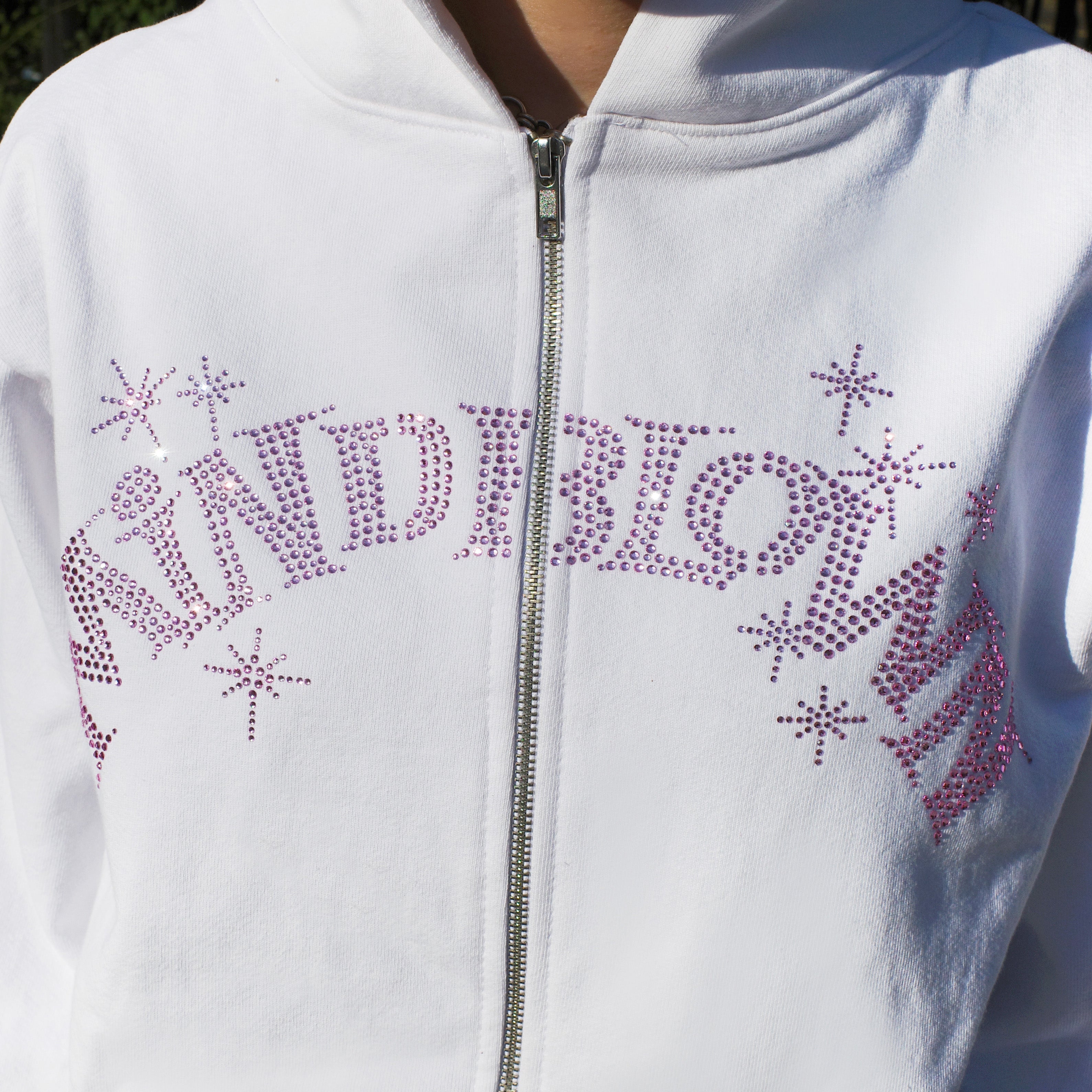 Rhinestone Full Zip JUSTHOOPS Hoodie White offers